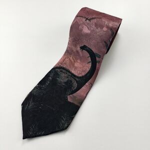 Vintage Endangered Species Wildlife Silk Tie Dinosaur Zebra Novelty USA Lot Of 2